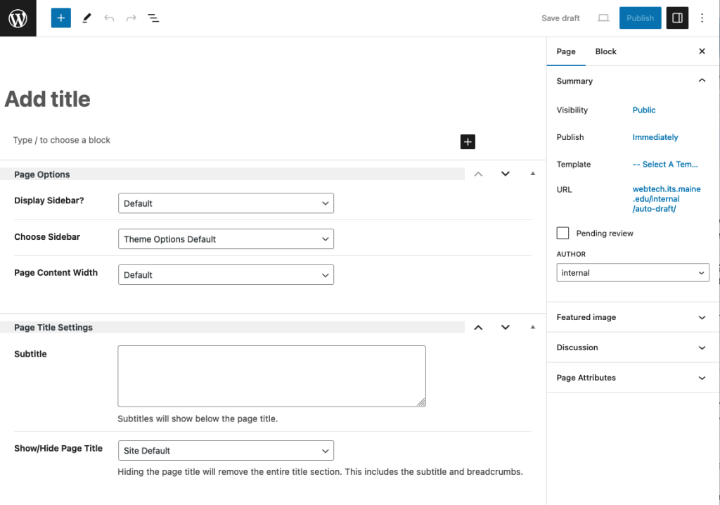 Create New Page Screen
