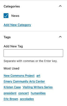 Categories and Tags Settings Categories and Tags Settings
