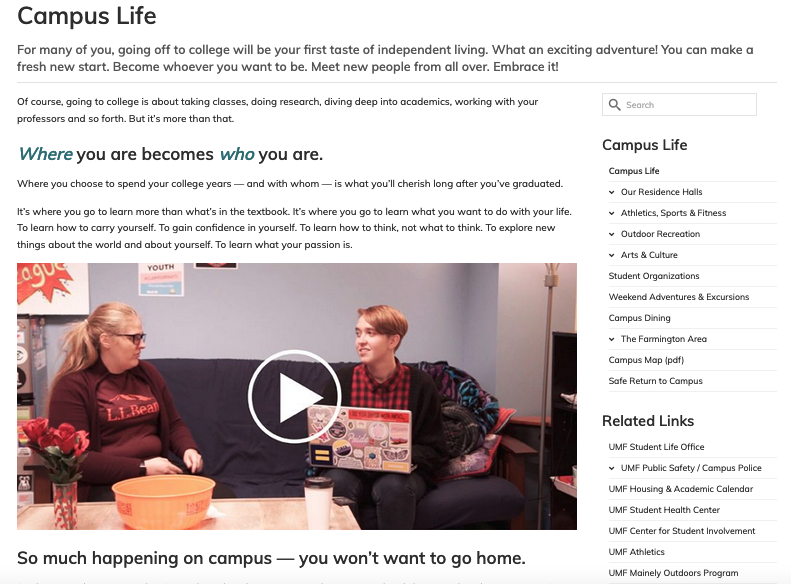 Campus Life Sidebar Example Campus Life Sidebar Example