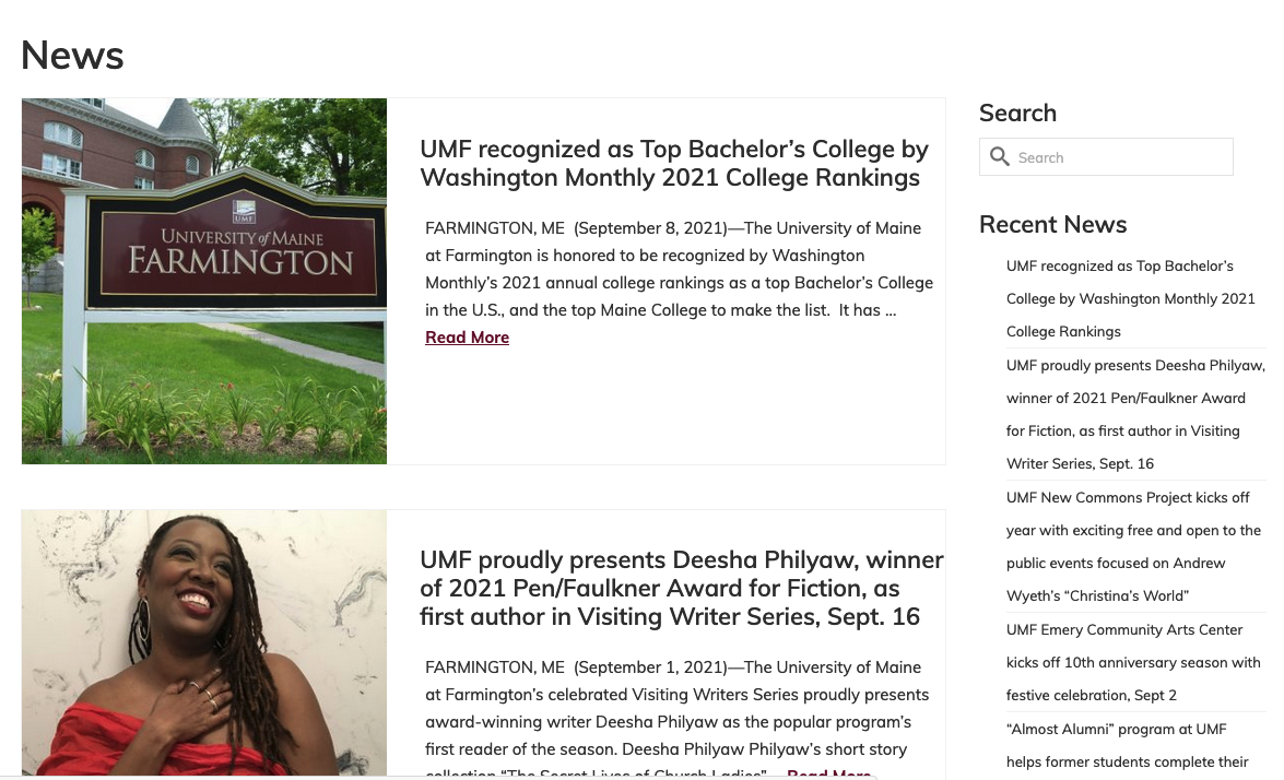 News post excerpts displayed on UMF News site News post excerpts displayed on UMF News site