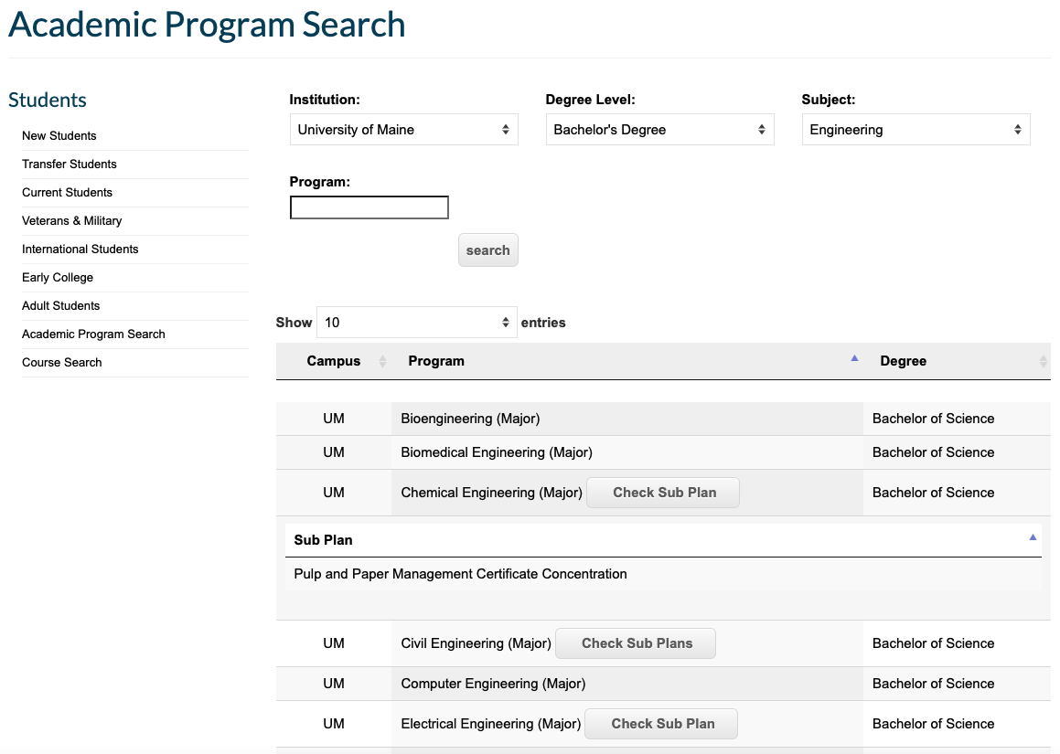 UMS Academic Program Search UMS Academic Program Search