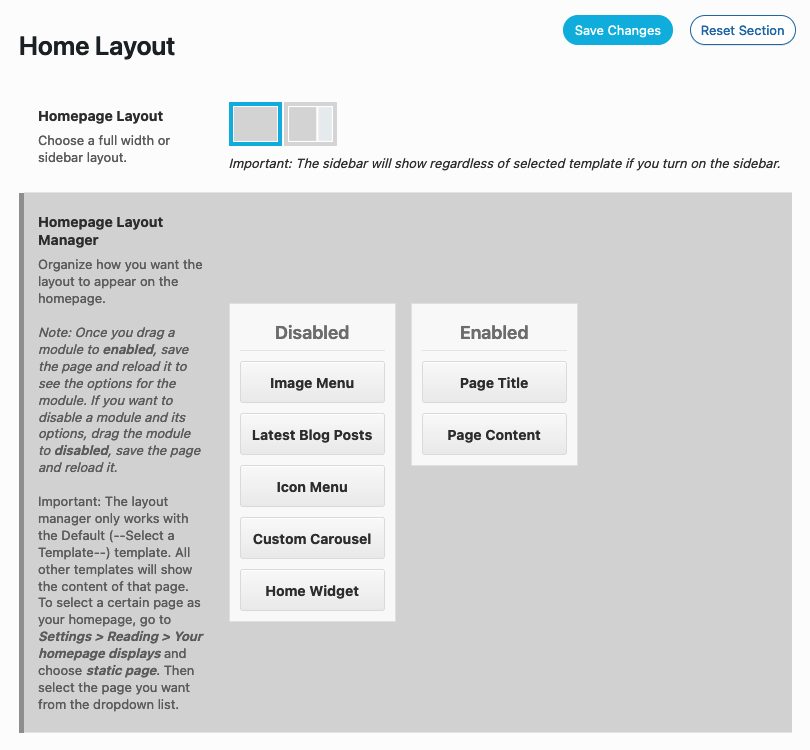 Home Layout Manager in Theme Options Home Layout Manager in Theme Options