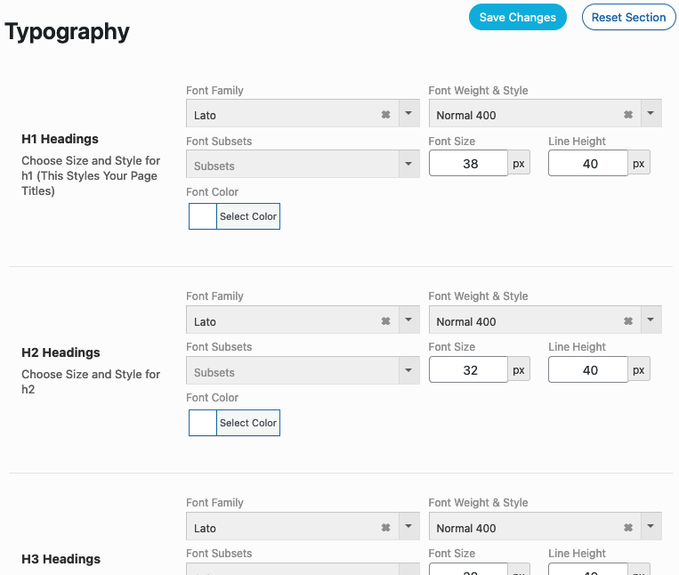 Heading Font Definitions Heading Font Definitions