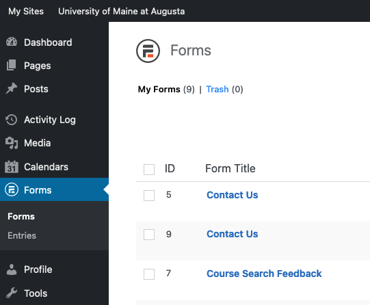 Dashboard Forms Option Dashboard Forms Option
