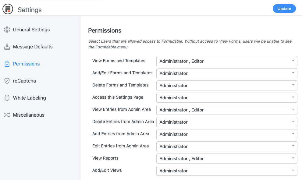 Permissions Settings Permissions Settings