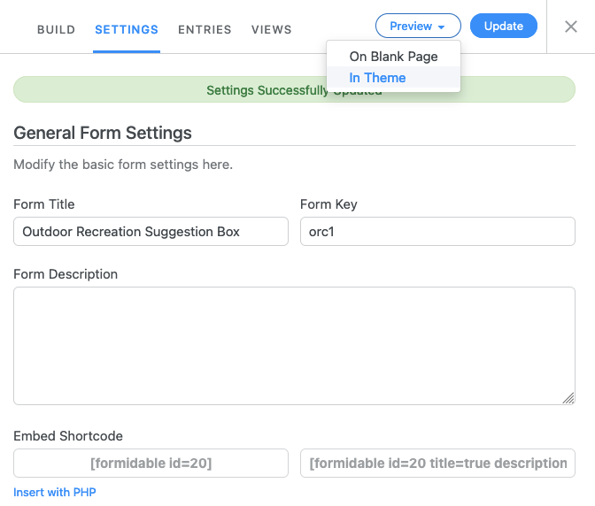 Shortcode Settings Update and Preview Screen