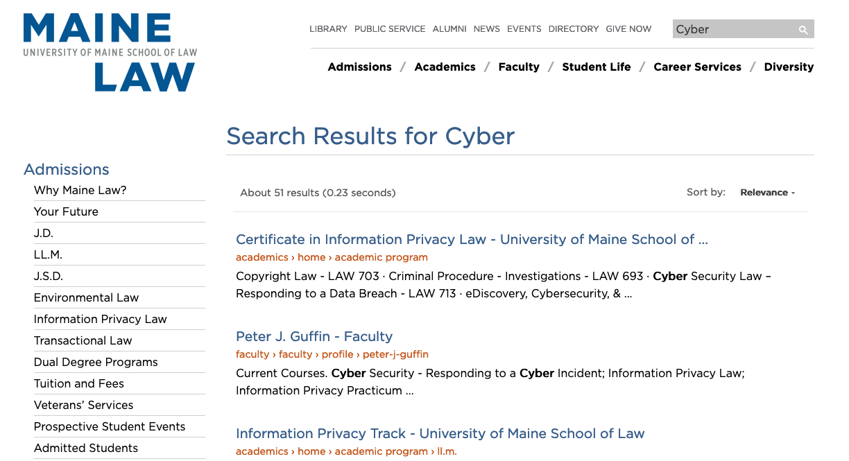 Maine Law's Search and results Presentation Maine Law's Search and results Presentation